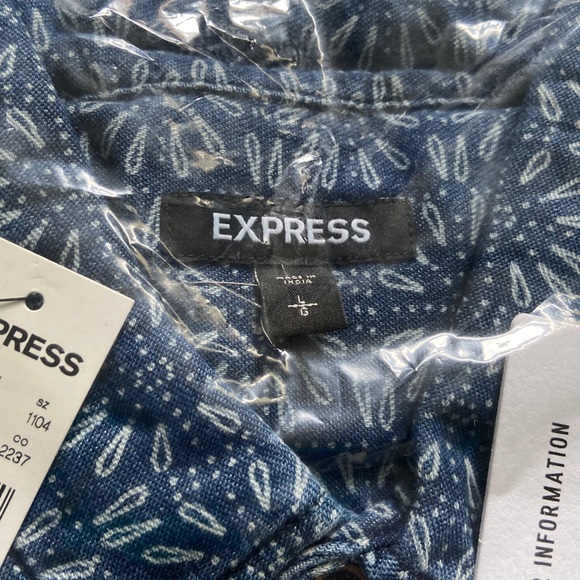 Express Blue Denim Printed Button Down Shirt - Picture 6 of 7